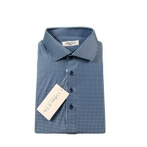 Collars & Co. Blue Navy Checked Dress Collar Men's Polo Size M NWT